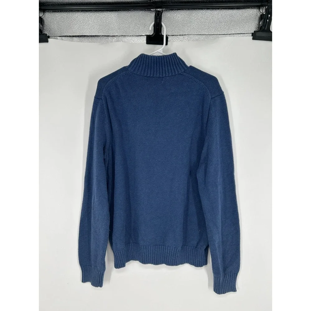 Polo‎ Ralph Lauren Sweater Leather Tab Quarter 1/4 Zip Pullover Blue Knit Mens L